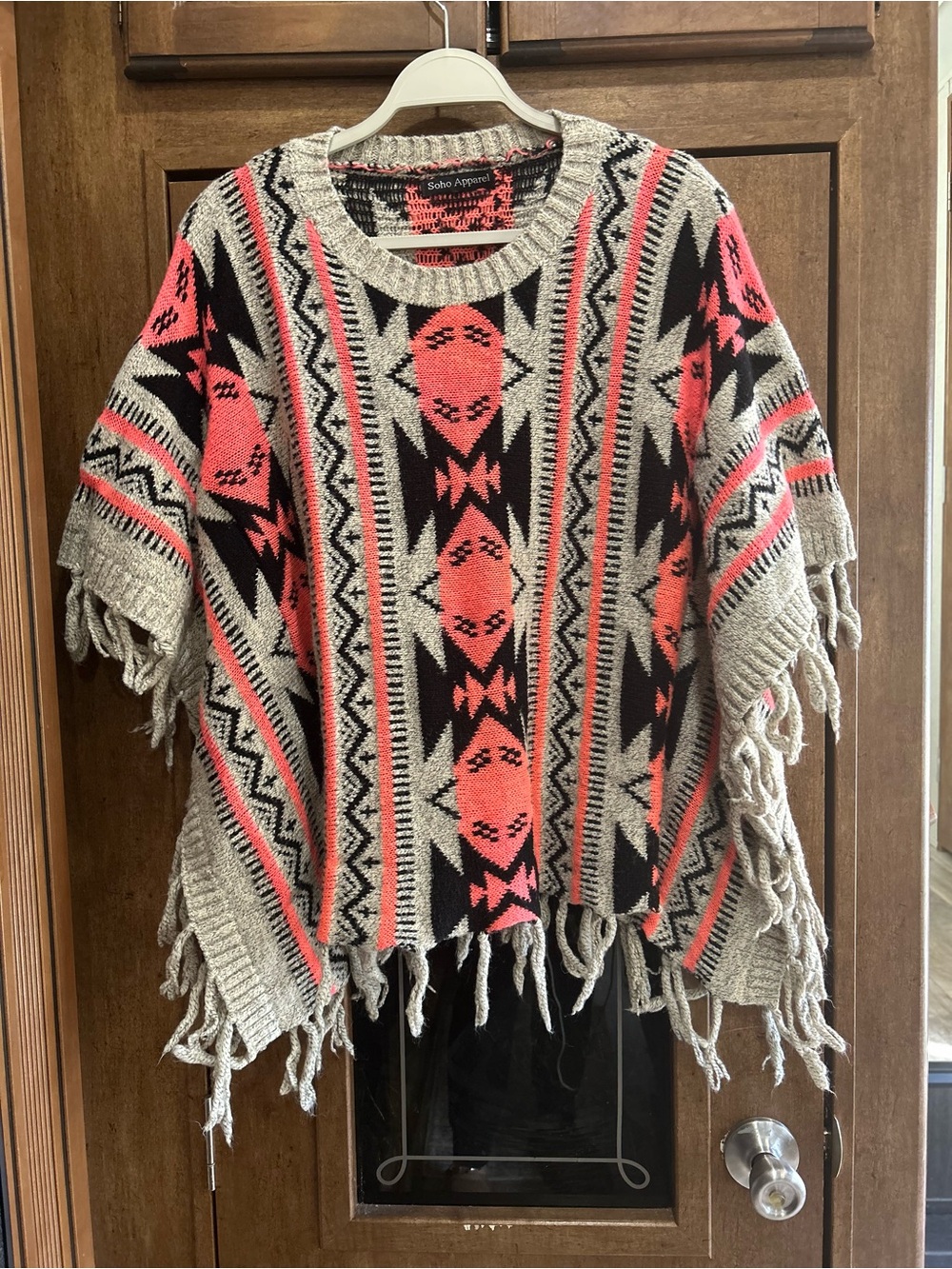 Soho Apparel Neon Southwest Geometric Knit Poncho Size M - Picture 3 of 6